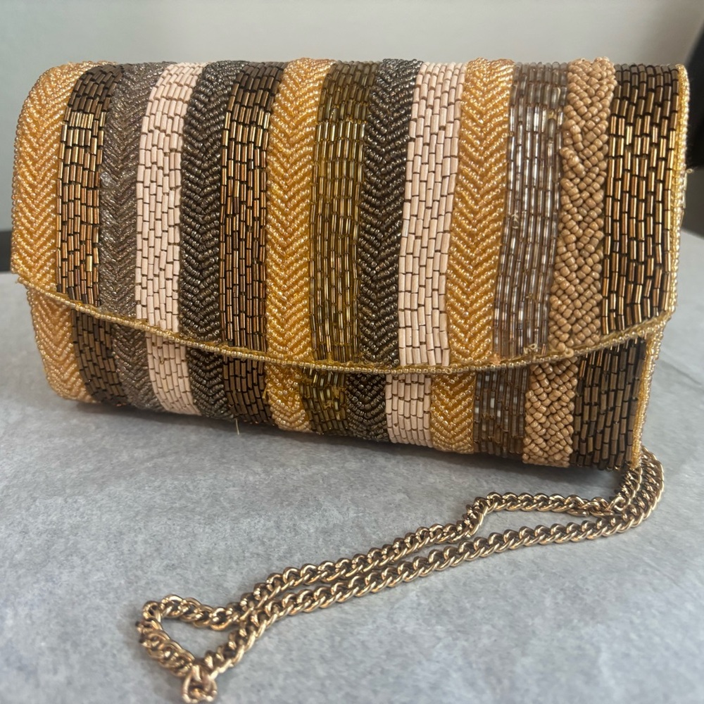 Anthropologie Gold Clutch with Chain Strap
